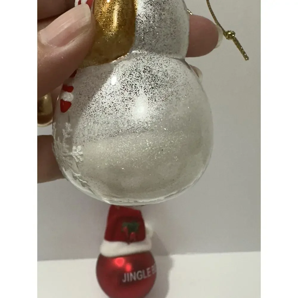 Lot 4 Christmas Tree Ornaments Snowmen, Clear Bear, Moon Santa, Jingle Bell Ball